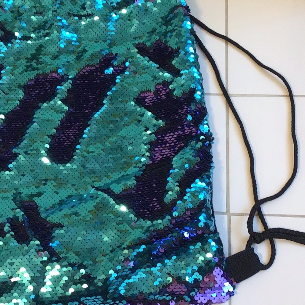 Blue/Purple Sequined Drawstring Backpack - image 3